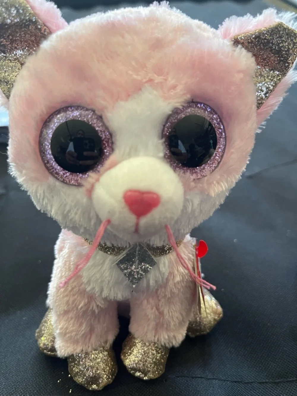 Ty Pink & White Plush Cat with Glitter Accents